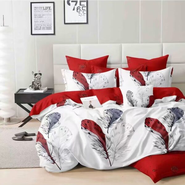 Red Feathers Fall 6Pcs Bedcover Set