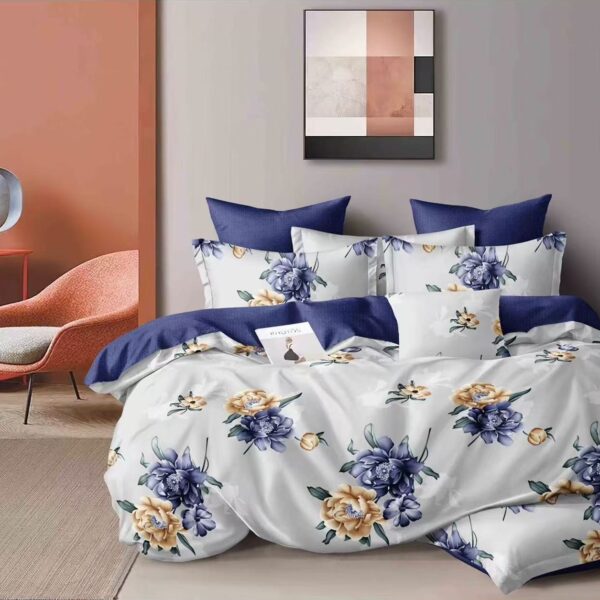 Navy Flowers Elegant 6Pcs Bedcover Set