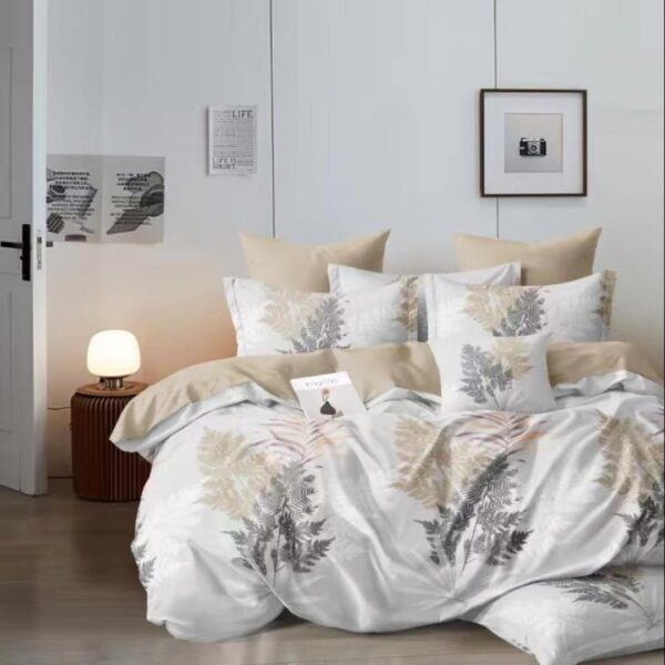 Beige Feathers Soft 6Pcs Bedcover Set