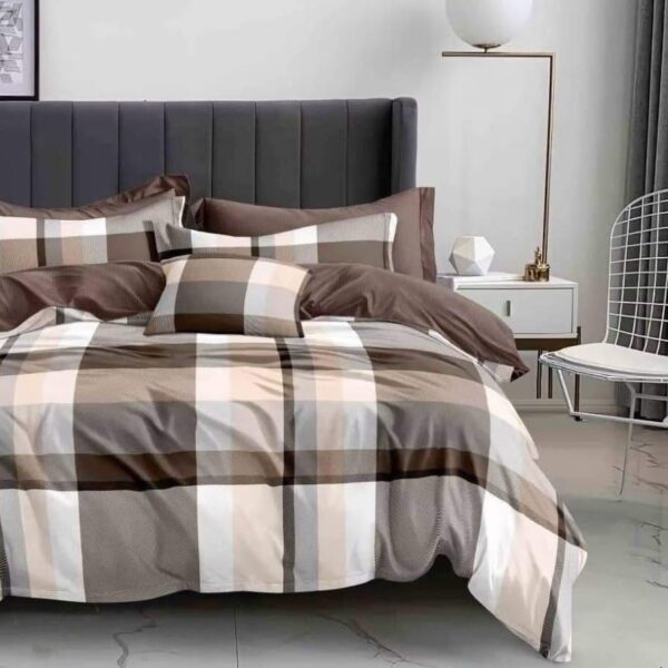 Cheque Brown Pattern 6Pcs Bedcover Set