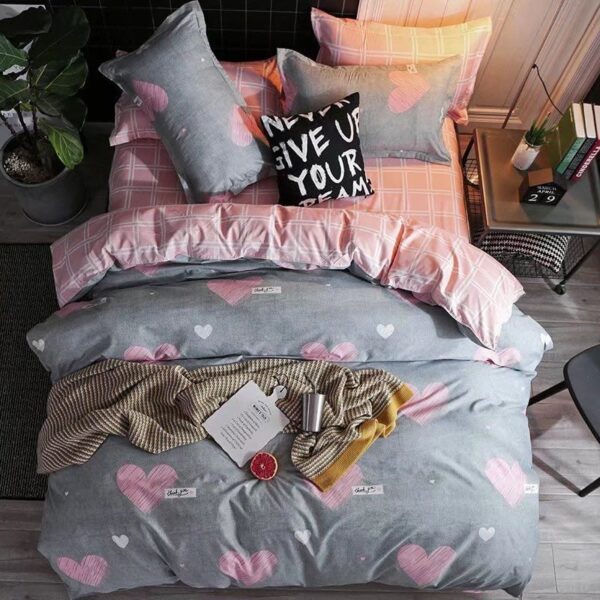 Pink Love Heart 6Pcs Bedcover Set