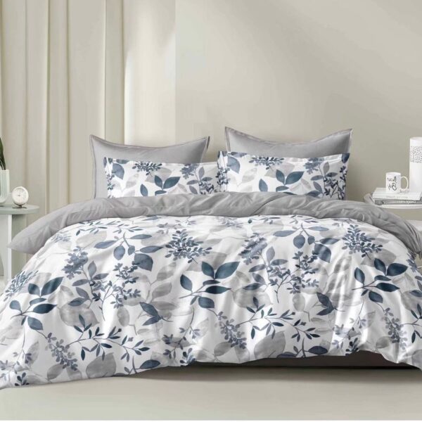 Gray Floral Leaf Pattern 6Pcs Comforter Set