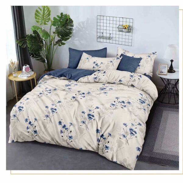 Ivory Floral Blue Pattern 6Pcs Comforter Set