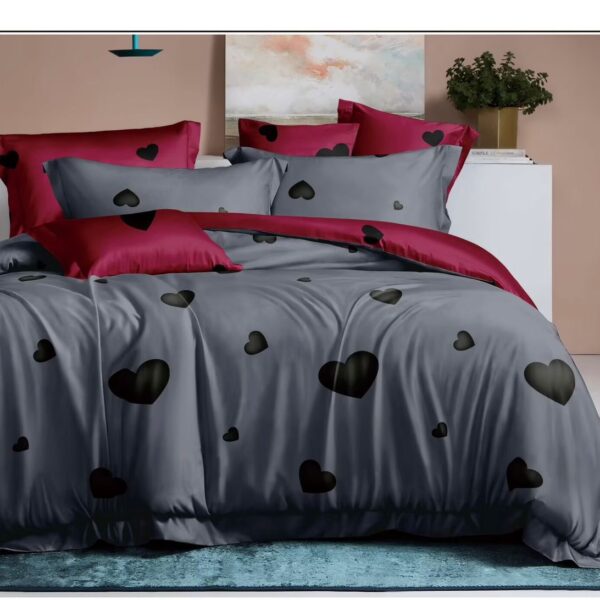 Dual Heart Red Pattern 6Pcs Comforter Set