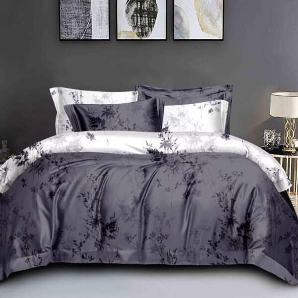 Dual Gray Leaves Pattern 6Pcs Comforter Set