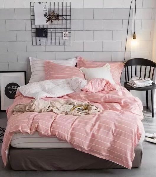 Pink Linen Dual Pattern 6Pcs Comforter Set