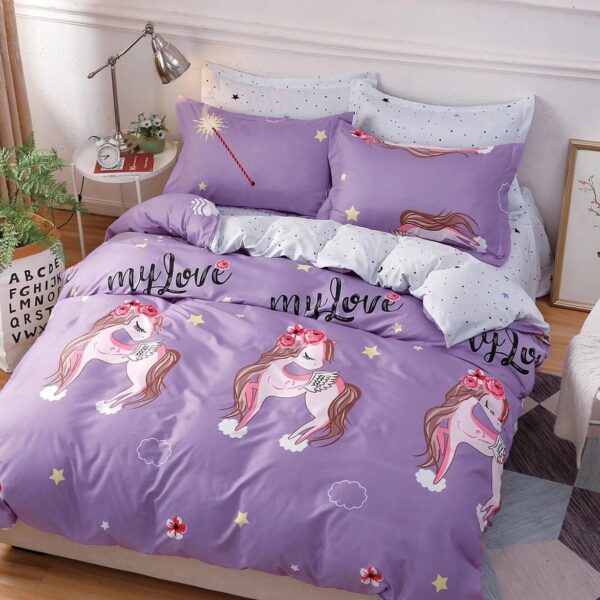 Love Lilac Cartoon Kids 3 Pcs Comforter Set